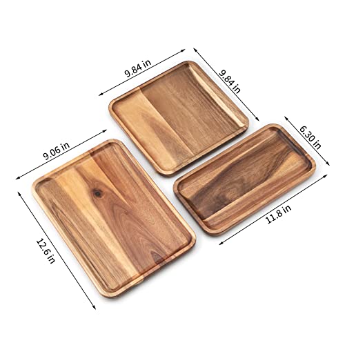 Bf Bill.f Since 1983 Wooden Serving Tray Set Of 3 Platter Coffee Table Tray Rectangular Acacia Wood Plate For Party Decor Vegetables, Fruit Trays For Serving Charcuterie Platter #TOP1