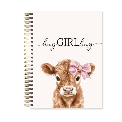 OSLYSOF Hay Girl Hay Cow Spiral Notebook, Cow Lover Gifts Journal, Pink Girly Preppy Aesthetic Journal Gifts for Women, Cute Heifer Notebooks for Note Taking, 5.5x8.3 Inch with 164 Pages