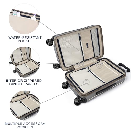 Image of Travelpro Platinum Elite Hardside Expandable Carry on Luggage, 8 Wheel Spinner, TSA Lock, Hard Shell Polycarbonate Suitcase, Metallic Sand, Compact Carry on 20-Inch
