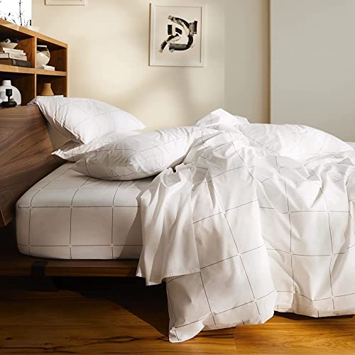 Image of SleepyCat 200TC Percale Fitted Sheets with 1 Pillowcase | 100% Breathable Cotton Bedsheet | Cool & Crsip Feel | 360 Elastic Grip for Easy Tuck|Overboard Checks, Double Size, 72x48 Inch