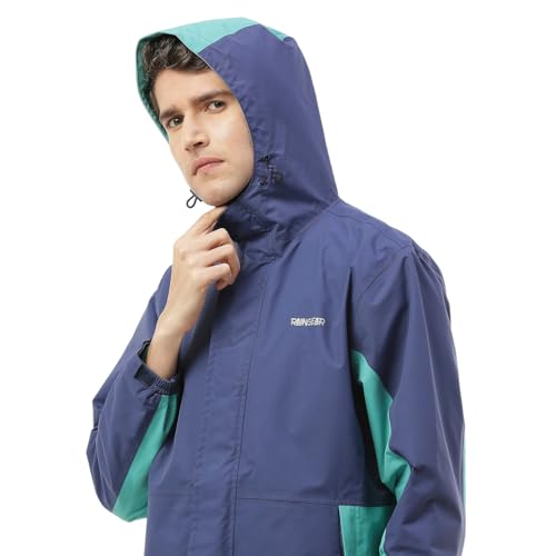 Image of Zeel Raingear Stylish Rain Jacket for Men Waterproof for Bike Riders with Adjustable Hood along with inner pockets,Waterproof Rainwear with Lightweight Polyester Jacket, ZRS013