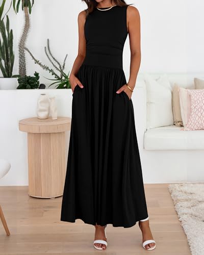 BTFBM Summer Maxi Dresses for Women 2025 Sleeveless Casual Ruched High Waisted Tank Long Sundress Flowy Beach Fall Dress4