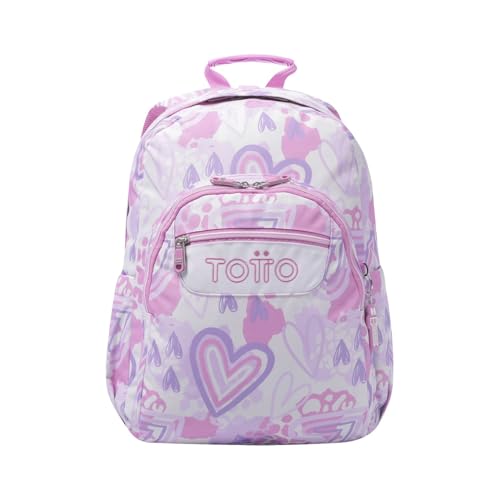 TOTTO - Mochila Escolar Adaptable a Carro, Modelo Acuareles, Capacidad 20 L, Bolsillo para Pc 14", 2 Bolsillo Botella, Espaldar Ergonómico con Flujo de Aire, Cómodas Correas en S, Estampado Amalia