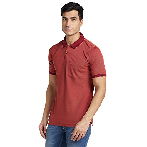 Image of Raymond Men's Pure Cotton Jacquard Pattern Contemporary Fit Polo Collar Polo Neck Half Sleeve Casual T-Shirt