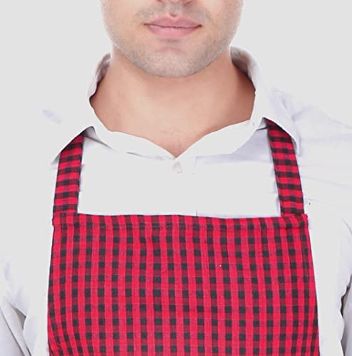 Image of Switchon Checkered Cotton Kitchen Cooking Apron with Chef Hat - Pack of 2 | Multi-Purpose Chef & Waiter Apron for Men & Women | Home, Hotels, Restaurants & Cafes | Proudly Made in India