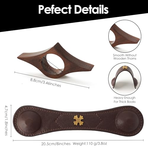 Image of Book Weight Holder Wooden Thumb Book Page Open Weighted Bookmark Corner Reading Accessories Office Desk Decor Executive Gift for Writer Reader (Page Holder+Thumb Page Holder-Coffee)