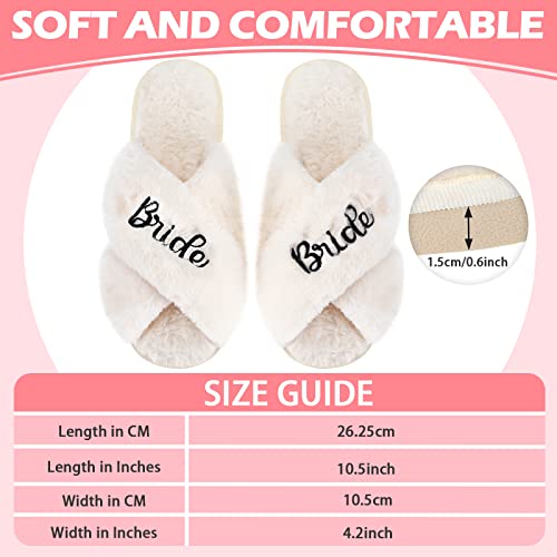 JenPen Women White Bride Slippers for Wedding Day Plush Slippers Bridal Shower Gift for Bride Party(White)2