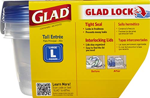 Glad Gladware Tall Entrée Food Storage Containers | Large Square Containers For Food Hold Up To 42 Ounces Of Food, 3 Count | Strong And Sturdy Large Food Storage Holders #TOP1