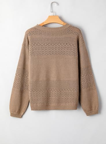 Image of SHEWIN Women's Sweaters Casual Long Sleeve V Neck Crewneck Lightweight Crochet Pullover Sweater Tops