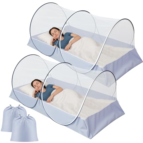Vincreem 2 Pcs Large Pop up Mosquito Tent Portable Foldable Mosquito Bug Net for Bed Camping Travel...
