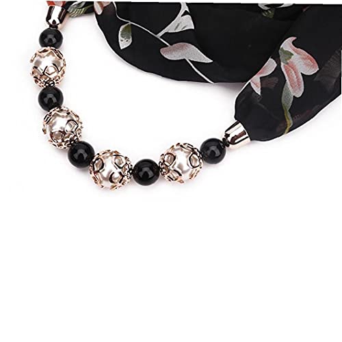 Beads Pendant Scarf Necklace Women Chiffon Necklaces Scarves Neck Wrap Female Foulard Accessories(black)3