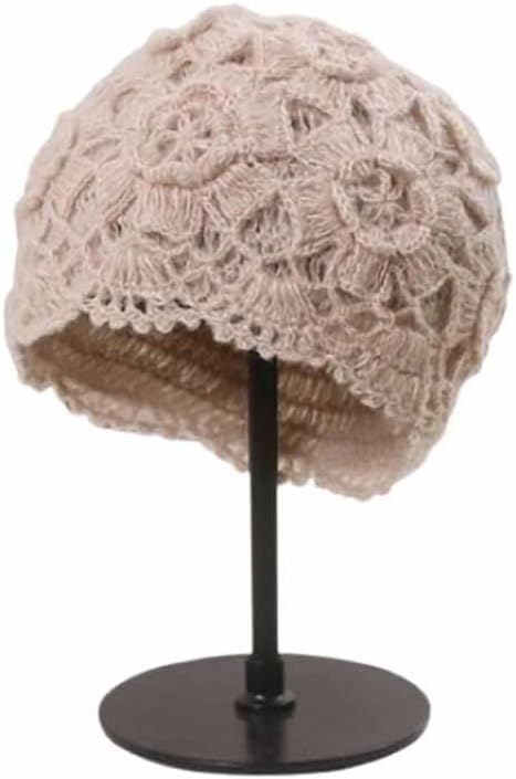 Double-Layer Handmade Crochet Pullover Hat Women's Winter Warm Fashion Knit Mohair Beret Beanie Cap Beige - Image 2
