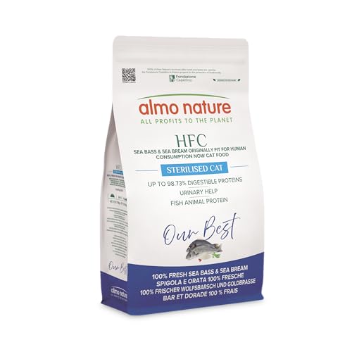 Almo Nature HFC Our Best Sterilized - Croquettes Chat Stérilisé - Bar et Dorade Frais - Qualité HFC, sans Gluten - Aide au Contrôle du Poids - Nourriture...