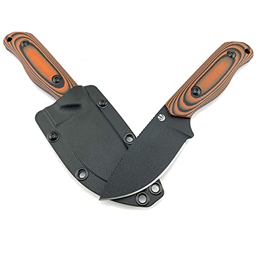 Warpath Blades Kitchi Fixed Blade Knife - 1095 Hc Steel 3.125” Blade - Drop Point Design - G10 Scales Handle - Injection Molded Kydex Sheath - Bushcraft Camping Knife (Brown) #TOP2