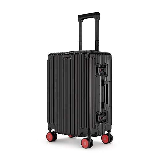 Image of EUME 100% Aluminium Cabin Trolley Bag Small for Travelling 50cm | Durable High-End 8 Silentrun 360 Degree Spinner Wheels | Premium Trolley Bag Small for Travel (Black with Red Wheels)