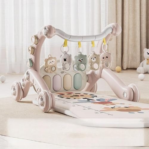 5in1 ベビープレイジム & ウォーカー 知育玩具 音楽付き 0 歳〜新生児対応 キック遊び機能 出産準備・出産祝い・誕生日プレゼント用 (ピンク)