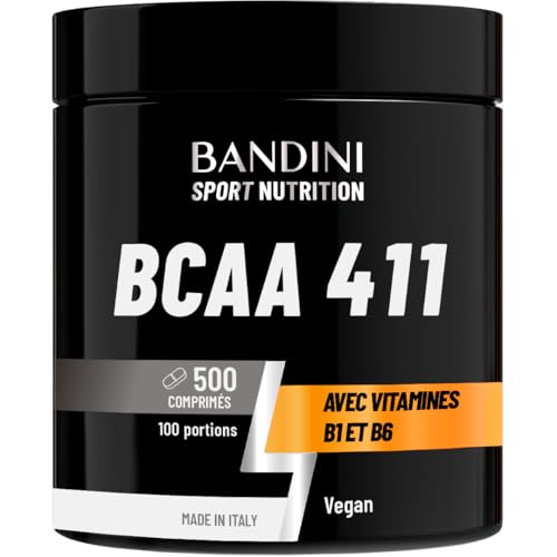Bandini® BCAA 4.1.1 500 Comprimés = 100 Entrainements | Pré-workout Booster puissant | Sans OGM | Musculation & Fitness | Acide Aminés Essentiels Valine Leucine Vitamine B1 et B6 | Assimilation Rapide