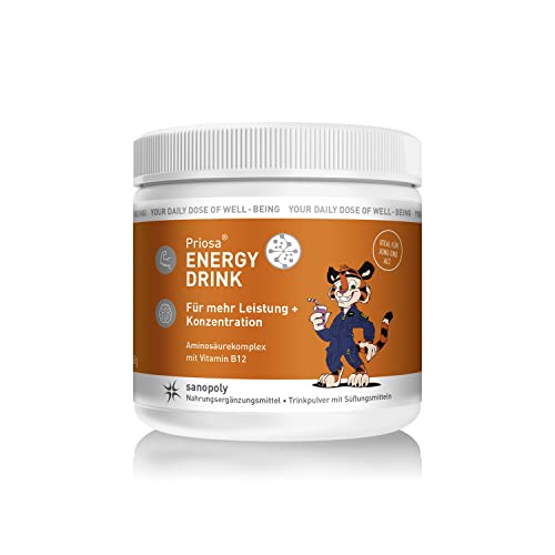 SANOPOLY Priosa® ENERGY Drink Himbeere 240g I Für alle Stoffwechselprozesse + erhöhte Eiweißzufuhr I Magnesium, Zink & Vitamine für Aufbauprozesse I Veganer Aminosäuren-Mix I Geprüfte Qualität Cover