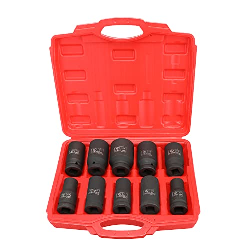 XRMXF 3/4" Drive Deep Impact Socket Set,10 Piece 12-Point,Metric Sizes 17 19 21 24 27 30 32 34 36 41mm, Cr-Mo Steel 80mm Length