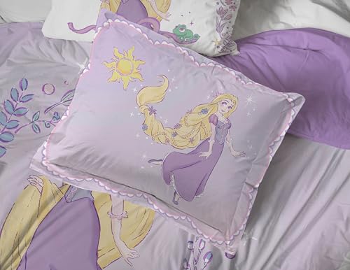 Image of Disney Princess Rapunzel Queen Comforter Set 7 Piece Kids Bedding, Purple | Bed in a Bag, Comforter Sheets Shams Pillowcases, Official Brand, Soft Microfiber, Machine Washable, Girls Gift