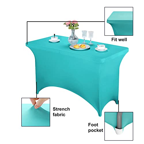Image of FORLIFE Spandex Table Cover - Fitted 4ft Rectangular Tablecloth, Stretch Patio Cover, Universal for Wedding, Banquet, Party (Turquoise)