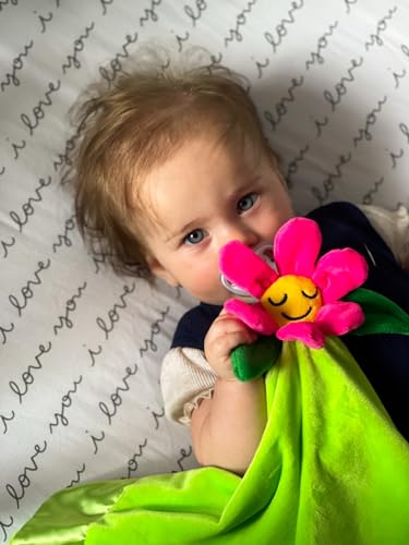 Image of Flower Lovey Blanket for Baby | Large 20 inch x 20 inch Baby Lovey for Girls | Cute Flower Security Blanket for Babies and Toddlers
