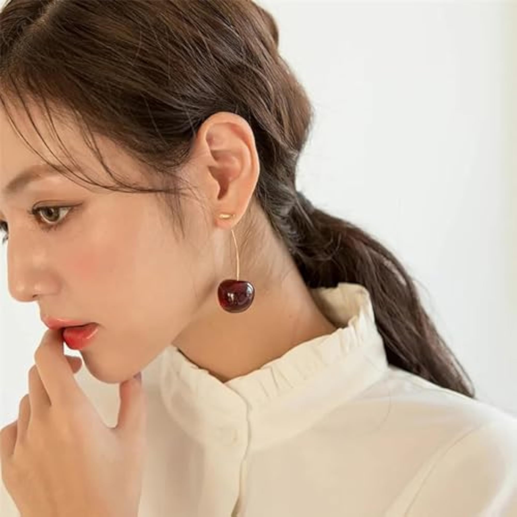 Gold Plated Dangle Earrings with Red Cherry Designs