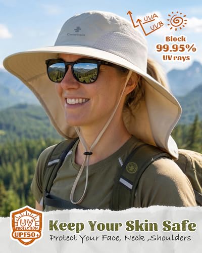 Sun Hats for Women Men UPF 50+ UV Protection Wide Brim Hiking Fishing Hat with Neck Flap - Image 3