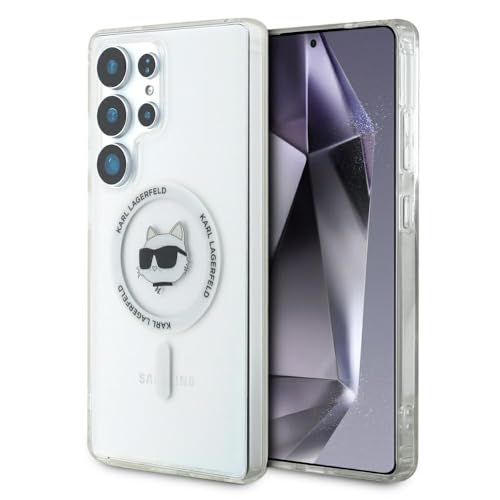 CG Mobile Karl Lagerfeld Bouton Choupette Head Logo Imprimé Compatible avec MagSafe Coque pour Samsung Galaxy S25 Ultra (Blanc)