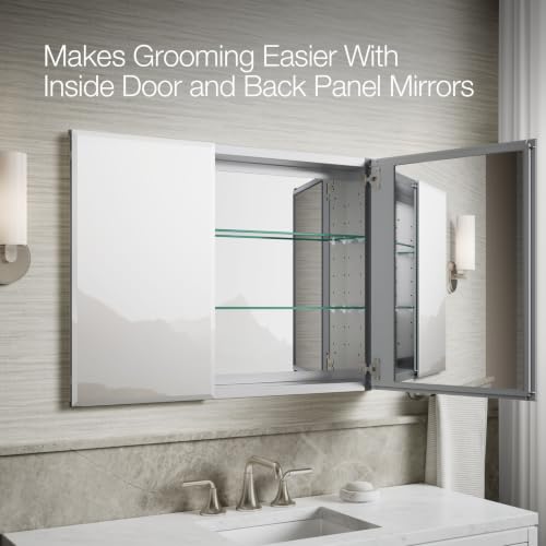 Kohler CB-CLC3526FS Double Door Beveled Mirrored Medicine Cabinets for Bathroom with Mirror Doors & Adjustable Shelves, Rectangular Beveled Edge, 35 in. W x 26 in. H - image 7