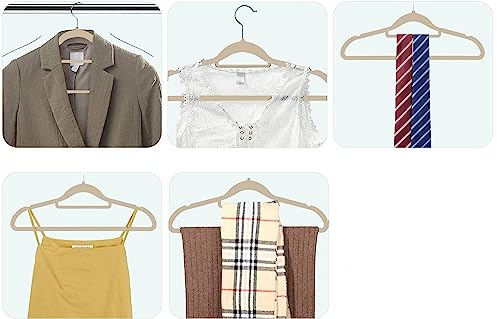 HOMESHOPA Velvet Coat Hangers, 30 Pack Heavy Duty Clothes Hangers with Tie Bar, Slim Velvet Non-Slip Suit Hangers, 360 Degree Swivel Hook, Durable, Sturdy Space Saving Coat Hangers for Trousers-Beige - Image 8