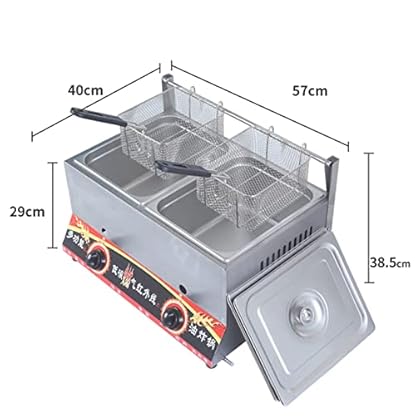 10L/20L Professionelle kommerzielle Gasfritteuse, Edelstahl-Arbeitsplatte, Propan-LPG, Doppelschlitz-Desktop-Fritteuse, Küche, Restaurant, Pommes-Frites-Fritteuse mit Korb – Bild 3