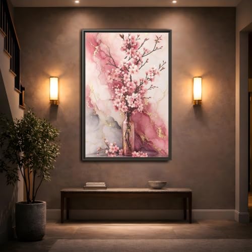 Impression toile cerisier fleurs rose or grand format salon