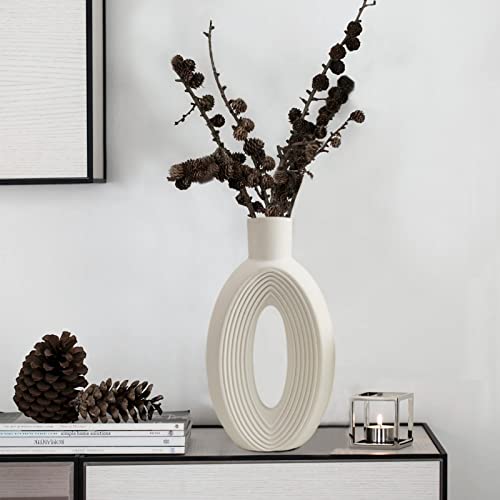 Ceramic Vase - Set Of 2 For Home Decor,White Round Pampas Vases Minimalist Nordic Boho Style For Modern Farmhouse Decor, Living Room、 Kitchen、Mantle、Bedroom、Dining Table、Office #TOP3