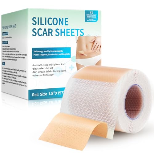 Rvlaim Medical Grade Silicone Scar Sheets (1.8”x 157” Roll-4M), Professional Silicone Scar Tape for Surgical C-Section, Keloid, Burn &amp; Acne Scars - Reusable, Waterproof, Stickiness Upgrade