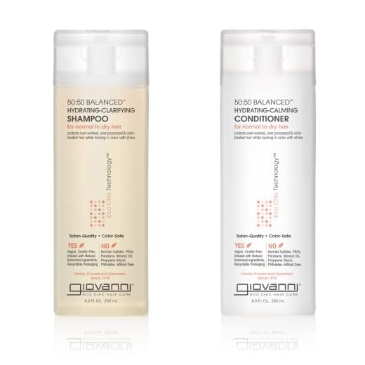 GIOVANNI 50:50 Balanced Hydrating Clarifying Shampoo & Calming Conditioner Set, 8.5 oz. Clean & Moisturize, For Over-Processed, Environmentally Stressed Hair, Sulfate Free, No Parabens, Color Safe