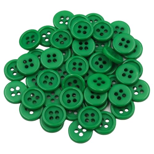 Lilaly 50 PCS 2/5 inch Resin Buttons for Crafts, 4 Holes Green Buttons, for Sewing, DIY, Crafts Scrapbooking (Green)