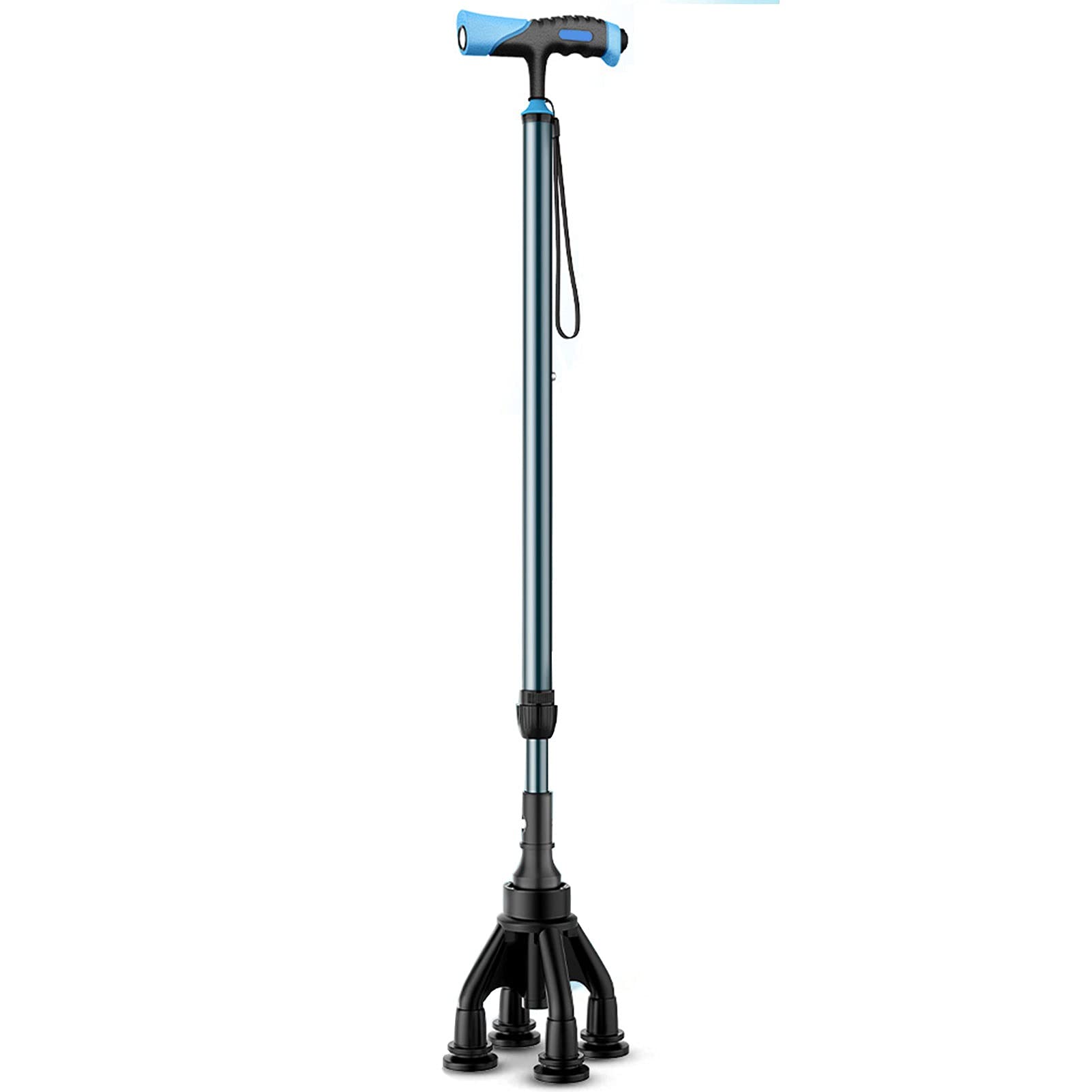 Altura plegable que camina ajustable con la luz LED, bastón para caminar para la aleación de aluminio ajustable, equilibrio de la movilidad de la movilidad, base quad antideslizante ( Color : Azul )