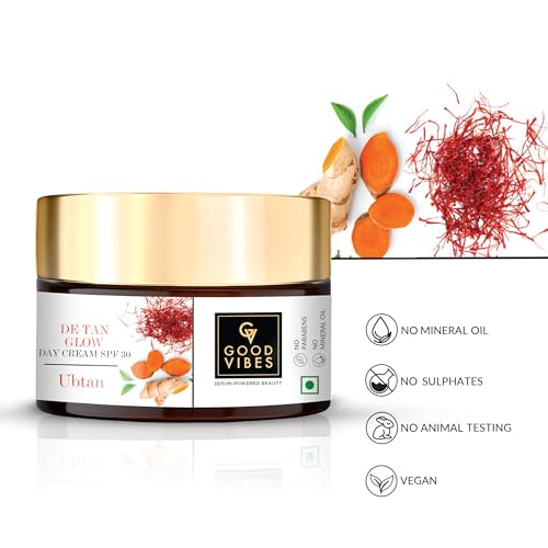 Image of Good Vibes Ubtan De-Tan Glow Day Cream SPF 30 (50g) | Face Moisturizer | Tan Free | Skin Brightening & Soothing | Depigmentation | Anti-Ageing & Improves Skin Texture | Face Moisturizer, Tan Free, Skin Brightening & Soothing, Depigmentation, Anti-Ageing & Improves Skin Texture