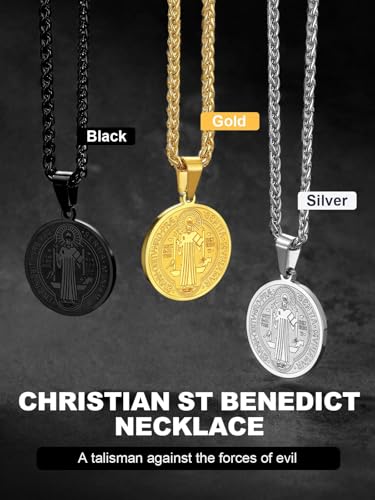 Image of U7 Saint Michael Necklace for Men,Stainless Steel /18K Gold Plated St Michael Archangel /Saint Benedict /Saint Christopher Pendant Amulet Necklace for Men Women