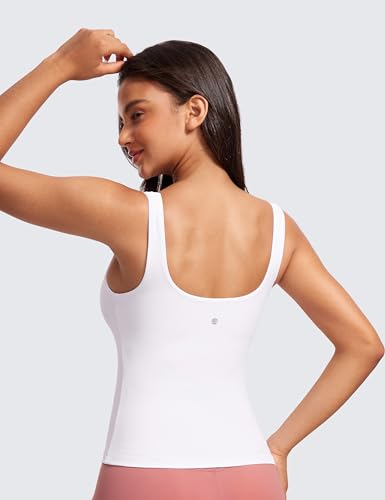 CRZ YOGA Damen Butterluxe Quadratischer Ausschnitt Tank Tops mit Integriertem BH Sport Top Yoga Fitness Ärmelloses Oberteil Tanktops Weiss 36