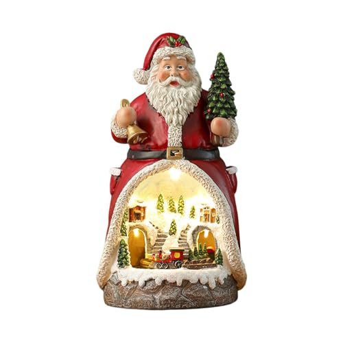KASFDBMO Caja De Música Resina Cabina Navidad con Trenes Giratorios LED Musical Cabin Figurine Decoración Música Navidad con Luz LED