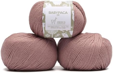 100% Baby Alpaca Yarn Wool Set of 3 Skeins (150 Grams) DK Weight - Made in Peru - Heavenly Soft and Perfect for Knitting and Crocheting (Antique Rose, DK)