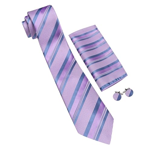 Image of Barry.Wang Mens Tie Set Plaid Check Neckties Formal Business Wedding Luxury Pocket Square Cufflinks