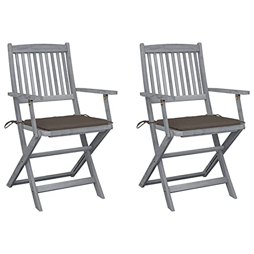 Brokky Sillas de jardín Plegables 2 uds Cojines Silla Plegable Camping sillas Jardin Exterior sillas Plegables Jardin Madera Maciza Acacia / 3064490