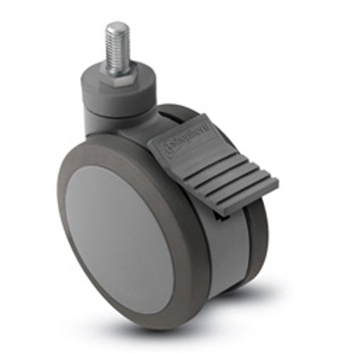 100MM Threaded Stem Twin Wheel Swivel Caster, Total Lock Brake, 225 lbs