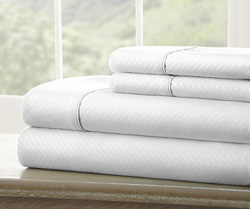Ienjoy Home Embossed 4 Piece Sheet Set, Queen, Chevron White #TOP1
