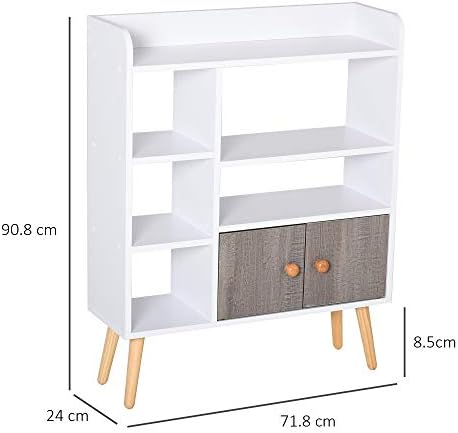 HOMCOM Multi-Shelf Modern Bookcase Freestanding Storage w/ Cabinet 6 Shelves Wood Legs Home Office Display Furniture Stylish White