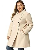 Agnes Orinda Women's Plus Size Coats A-Line Peter Pan Collar Double Breasted Coat 3X Beige