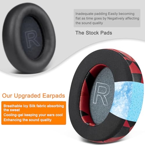 Image of SOULWIT Cooling Gel Earpads Replacement for Anker Soundcore Life Q30 /Q35 Headphones, Ear Pads Cushions with Ice Silk Fabric, High-Density Noise Isolation Foam - Red Storm